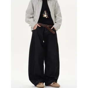 Men Vintage Baggy Black Jeans High Waist Denim Trousers Korean 2000s Harajuku 90s Aesthetic Oversize Pants Clothes
