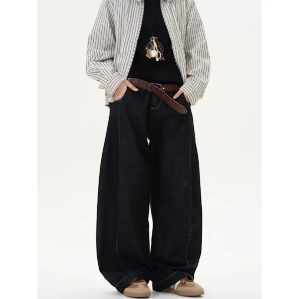 Men Vintage Baggy Black Jeans High Waist Denim Trousers Korean 2000s Harajuku 90s Aesthetic Oversize Pants Clothes