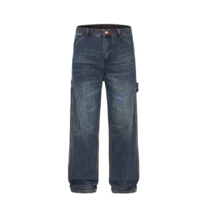 Men's Loose Fit Carpenter Jeans Workwear Denim Pants Multi Pockets Straight Leg No Stretch Vintage Utility Trousers Cargo jeans