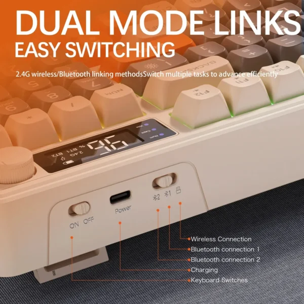 FreeWolf M96 Wireless Keyboard with Screen,Gaming Keyboard Bluetooth Dual-Mode Connection,Multi-Device Linking,Ergonomic - Image 2