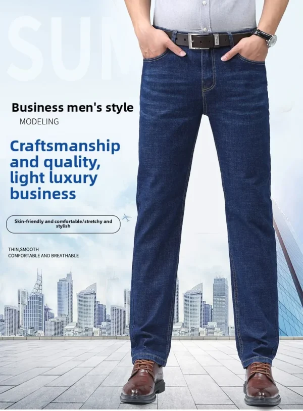 New Men's Comfortable Soft Banquet Casual Jeans Slim Straight Pants Fashion Men's Brand Light Luxury Stretch Clothing