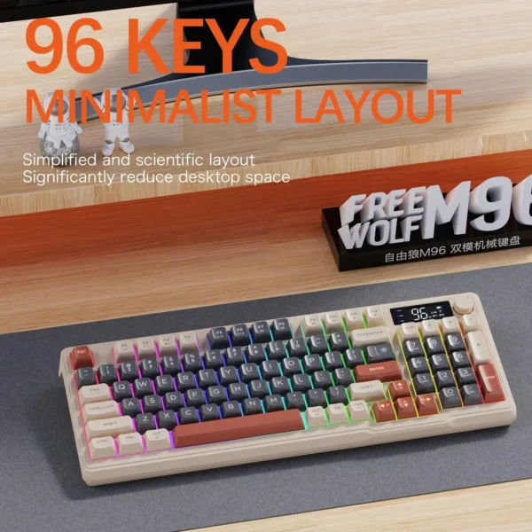 FreeWolf M96 Wireless Keyboard with Screen,Gaming Keyboard Bluetooth Dual-Mode Connection,Multi-Device Linking,Ergonomic - Image 5