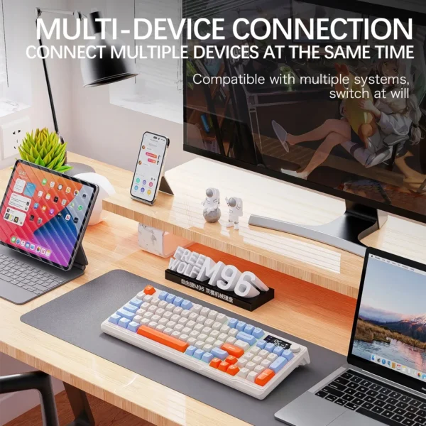 FreeWolf M96 Wireless Keyboard with Screen,Gaming Keyboard Bluetooth Dual-Mode Connection,Multi-Device Linking,Ergonomic - Image 4