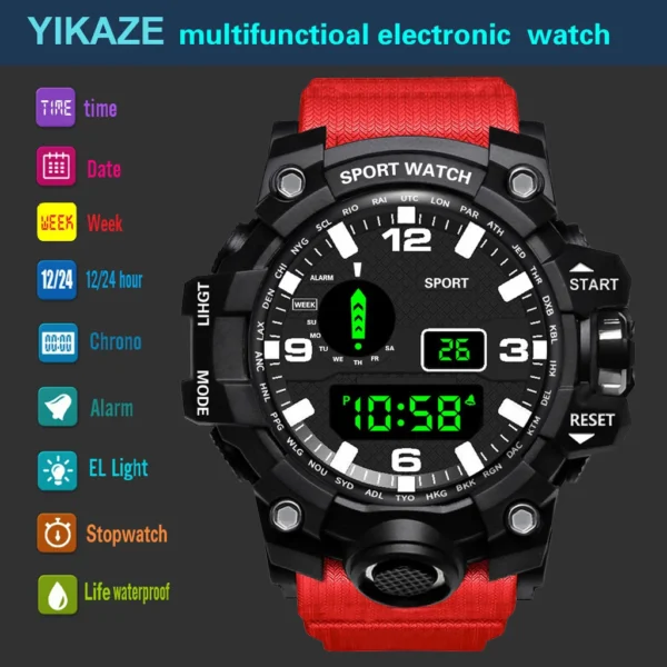 YIKAZE Sports Watch Men's LED Digital Watches Multifunction Military Clock Big Dial Waterproof Fitness Electronic Watch For Man - Image 3