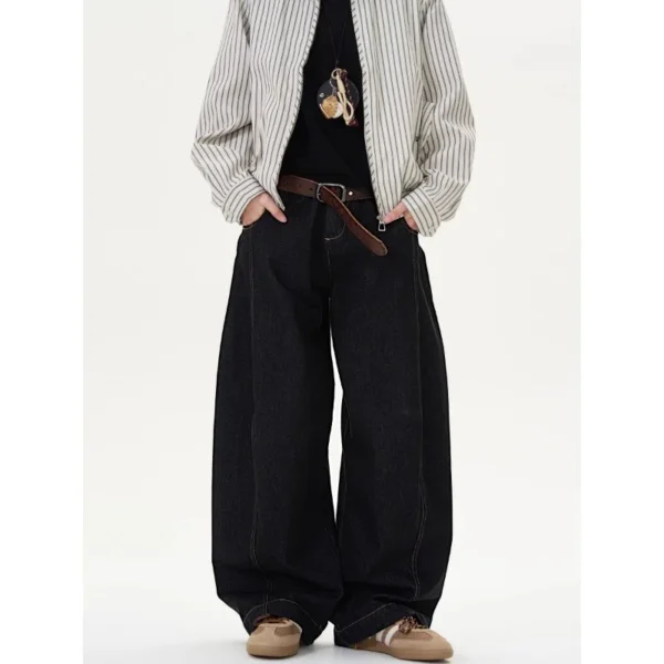 Men Vintage Baggy Black Jeans High Waist Denim Trousers Korean 2000s Harajuku 90s Aesthetic Oversize Pants Clothes - Image 2